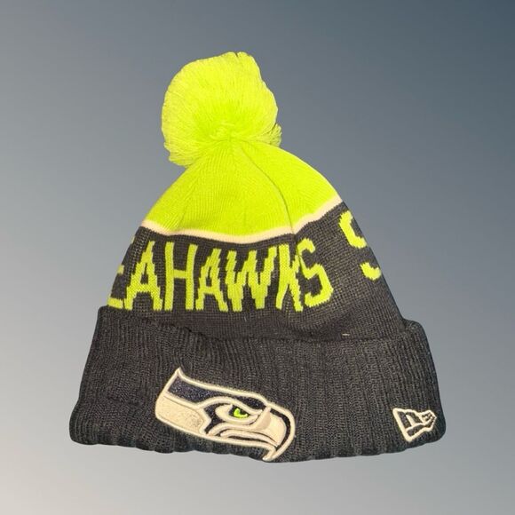 Youth New Era NFL SEATTLE SEAHAWKS Football Knit Pom Beanie One Size - Picture 7 of 7